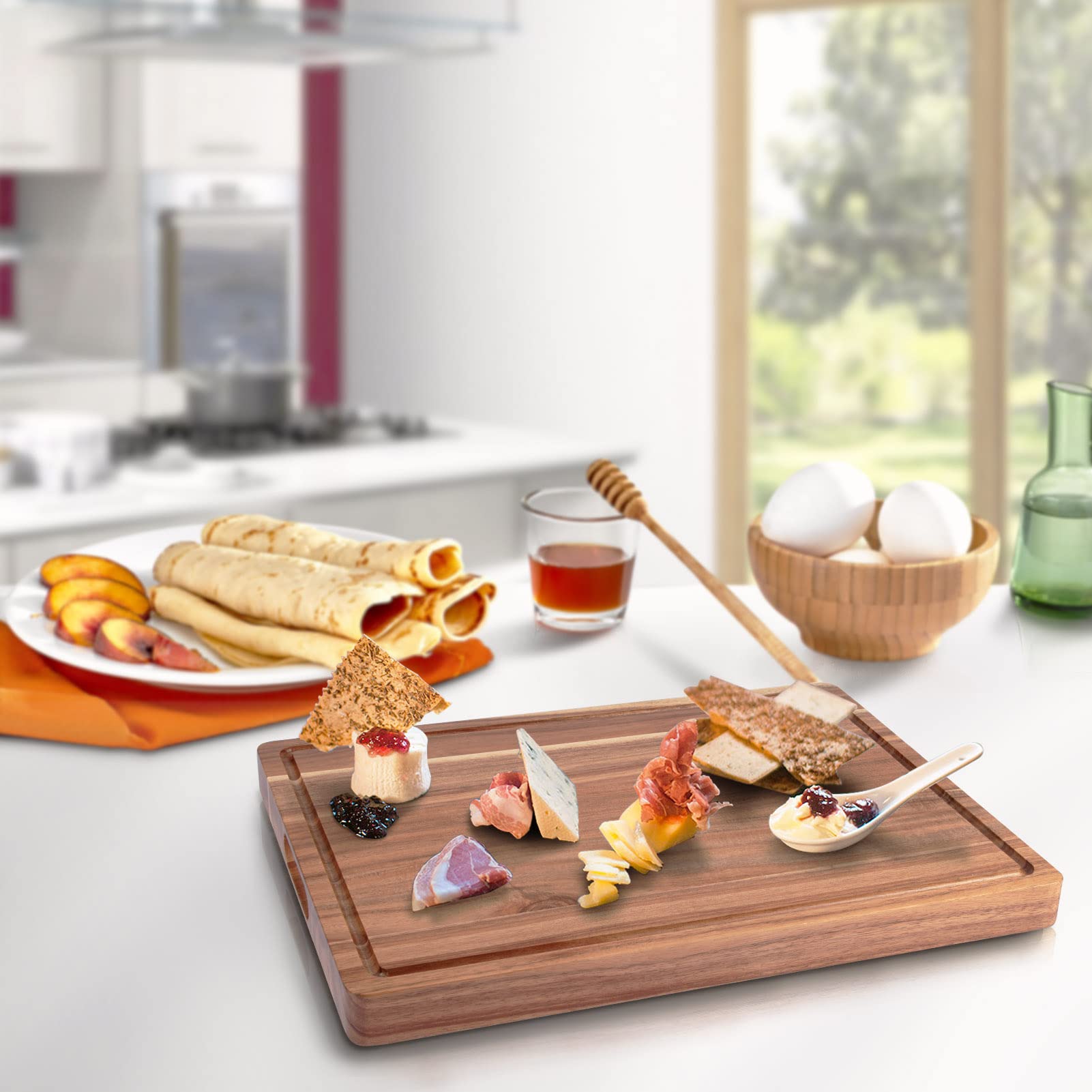 Planche à découper Garvee en bois d'acacia 50×38×3,8 cm – Avec rainure à jus, double face, robuste et polyvalente