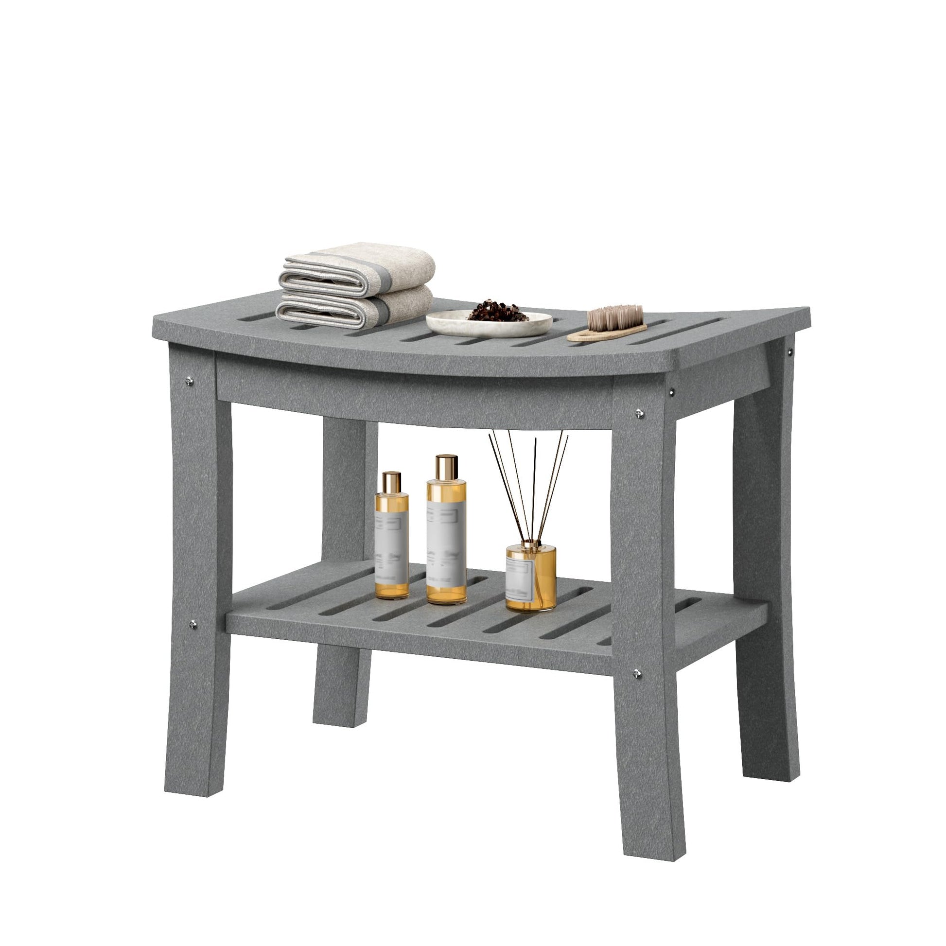 Banc de douche Garvee en PEHD avec étagère pour salle de bain et baignoire, aspect bois, imperméable, facile à nettoyer