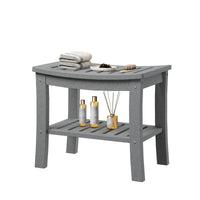 Banc de douche Garvee en PEHD avec étagère pour salle de bain et baignoire, aspect bois, imperméable, facile à nettoyer