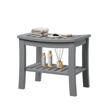 Banc de douche Garvee en PEHD avec étagère pour salle de bain et baignoire, aspect bois, imperméable, facile à nettoyer