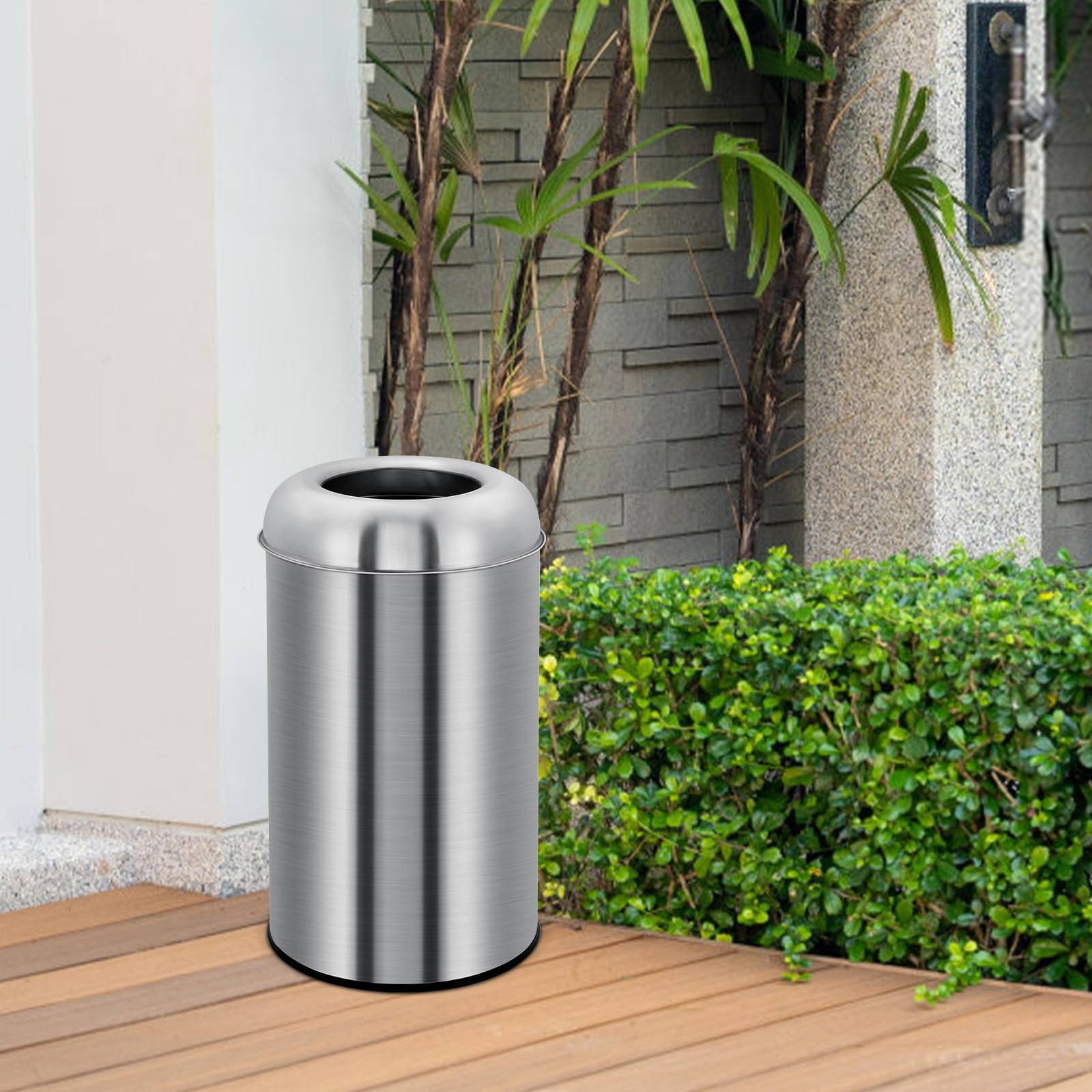Poubelle Garvee 50 L (13 gal) en acier inoxydable avec couvercle ouvert et bac amovible, robuste, argentée, idéale pour la cuisine et le bureau.