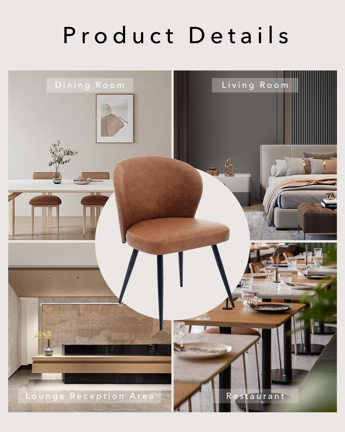 Garvee Ensemble de 2 chaises de salle à manger , rembourrées, avec pieds en acier et dossier haut en cuir, pour la cuisine et la salle à manger, 59 cm, Brun