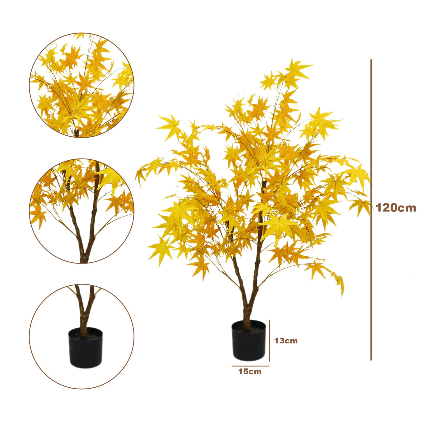 Sapin d'érable artificiel Garvee de 120 à 180 cm (4 pieds), jaune, avec pot en plastique, idéal pour le salon et les fêtes. Décoration automnale.