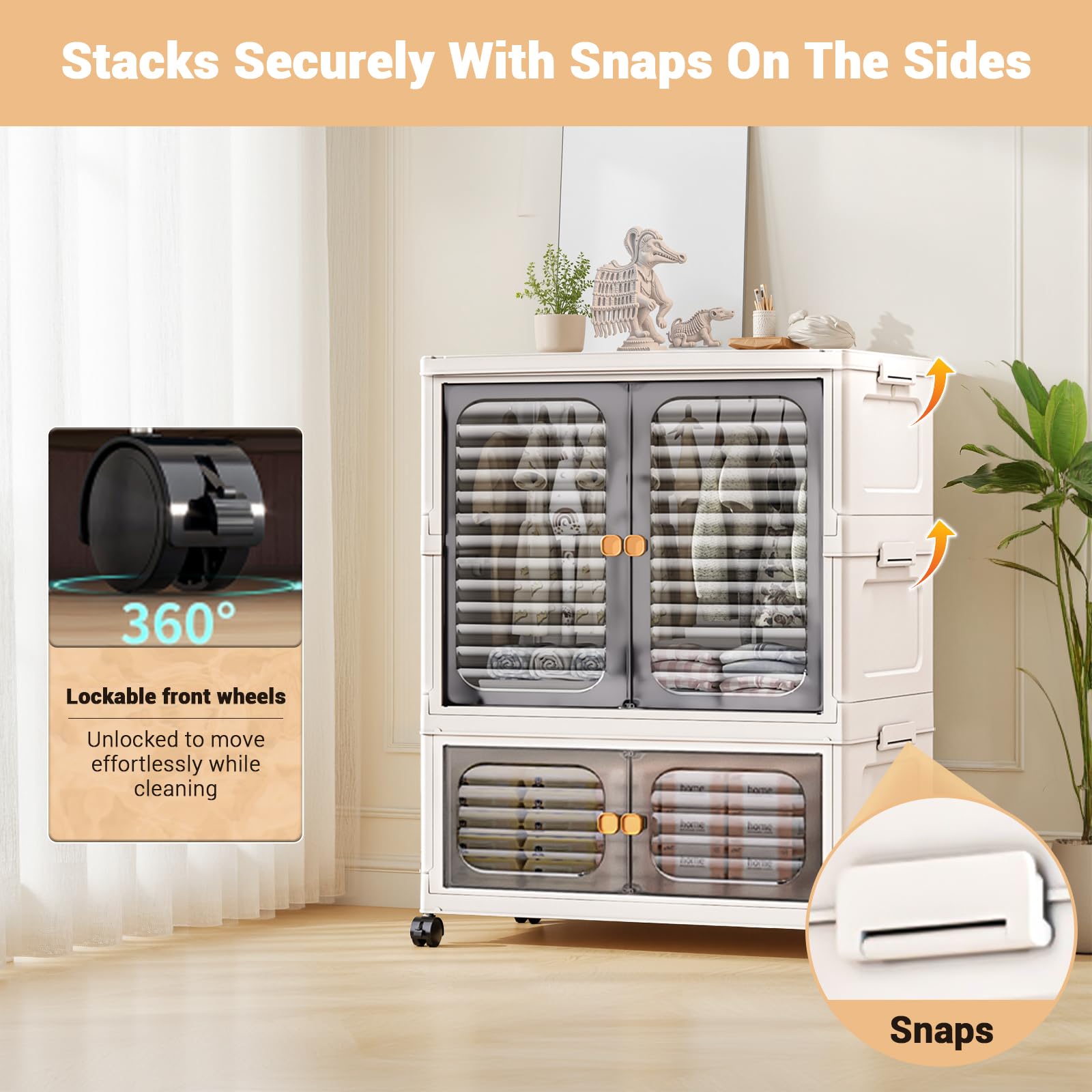 Armoire pour animaux Garvee avec boîtes de rangement empilables, roulettes, portes, pliable pour salon et chambre, robuste et polyvalente