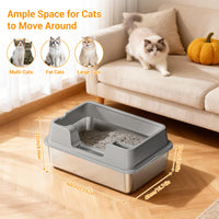 Bac à litière Garvee grand format en acier inoxydable 34 L, semi-fermé avec tapis antidérapant, idéal pour les foyers avec plusieurs chats, 60 x 40 x 22 cm, gris