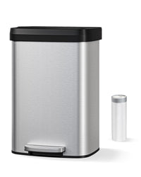 Poubelle Garvee 13 gallons en acier inoxydable avec couvercle, fermeture amortie, poignée ergonomique, argentée, pour îlot de cuisine, grande taille, antirouille