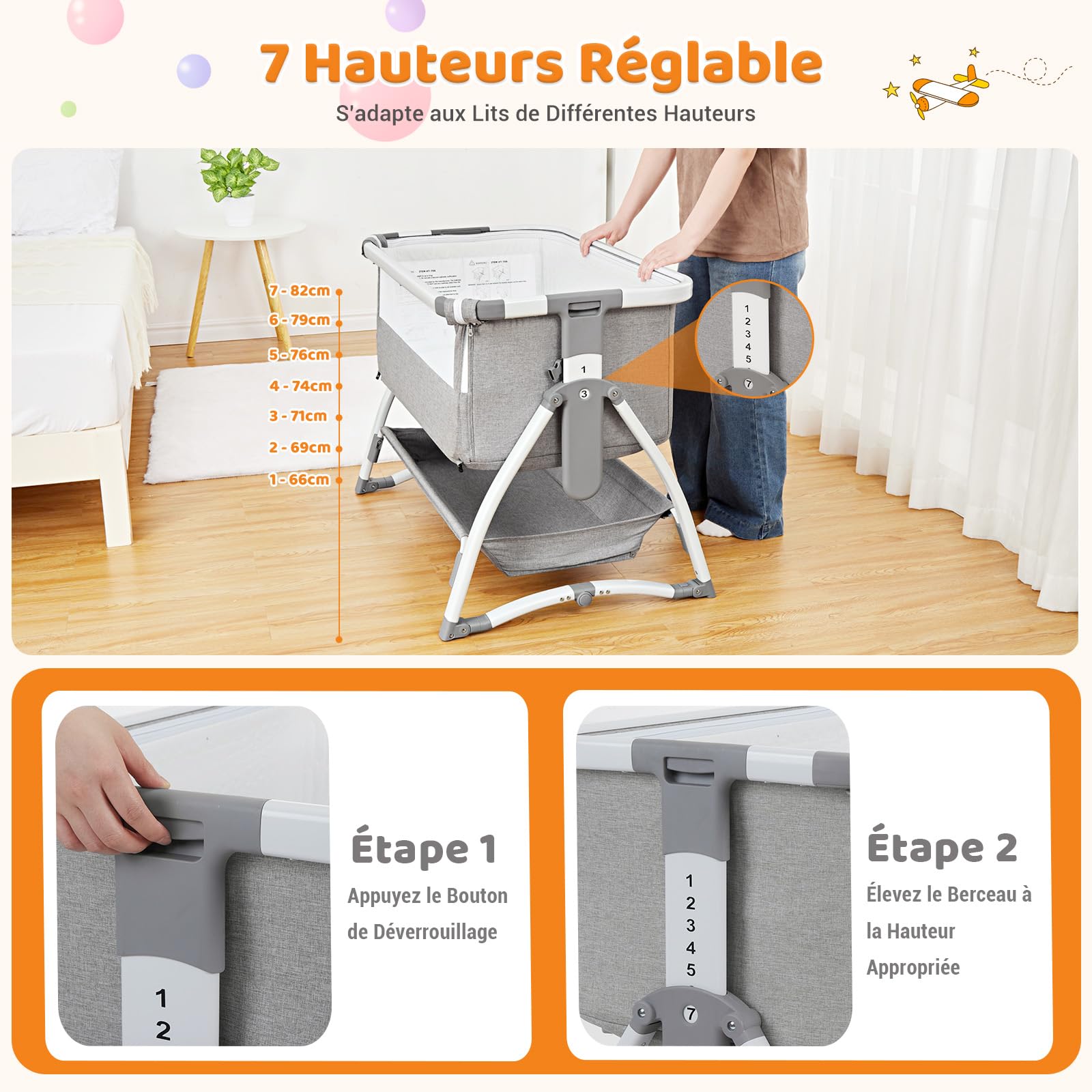 Lit bébé GARVEE, berceau bébé, lit cododo 4 en 1, lit de voyage pour enfants