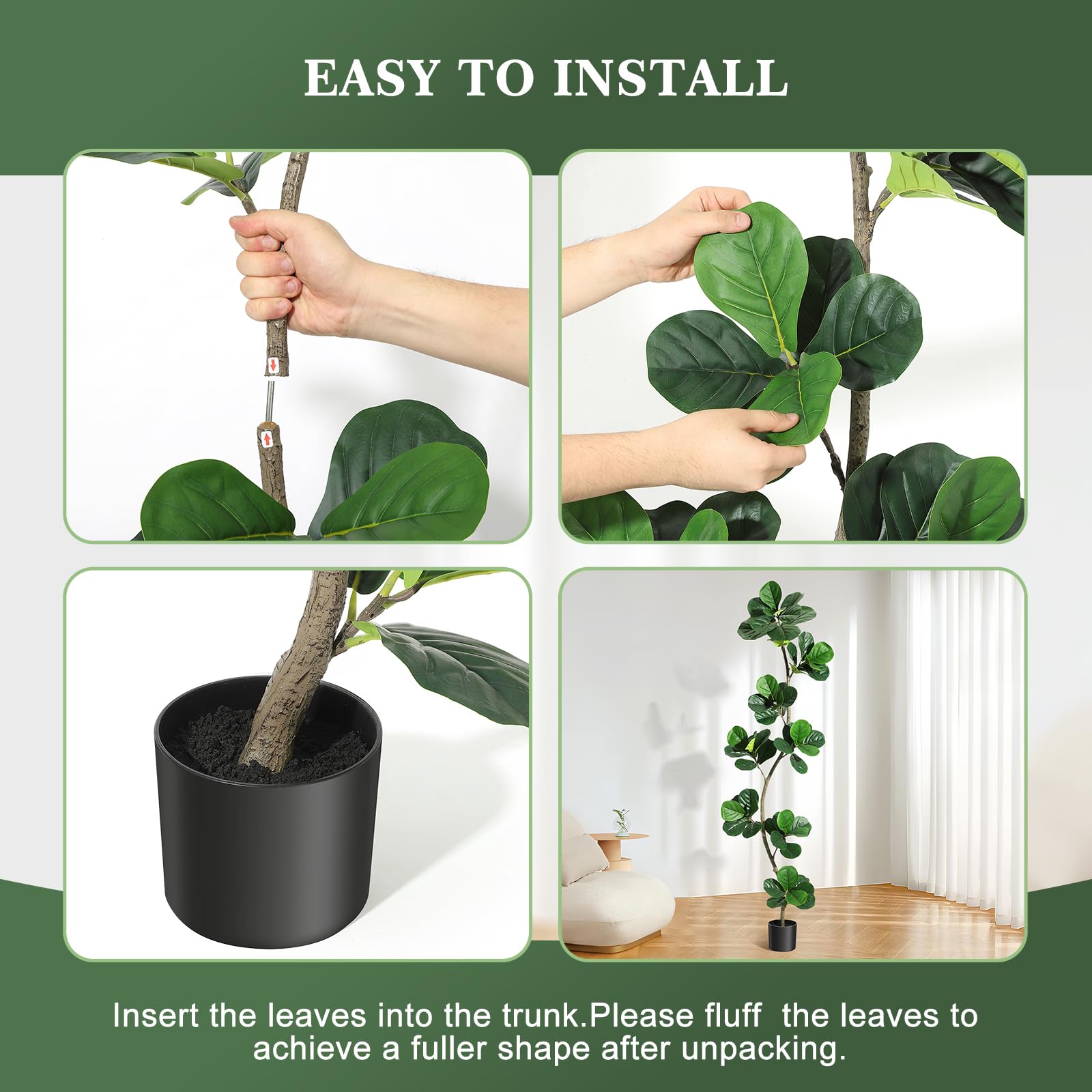Garvee Ficus Lyrata Artificiel 213 cm, Arbre Décoratif en Forme de S avec Tronc Réaliste et Pot, pour Salon et Bureau