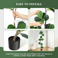 Garvee Ficus Lyrata Artificiel 213 cm, Arbre Décoratif en Forme de S avec Tronc Réaliste et Pot, pour Salon et Bureau