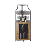 Garvee Meuble à vin meuble d'angle casier à vin industriel avec rangement réglable, porte-verres, acier et pb, pieds ajustables, style vintage pour cuisine et salon - Rustique