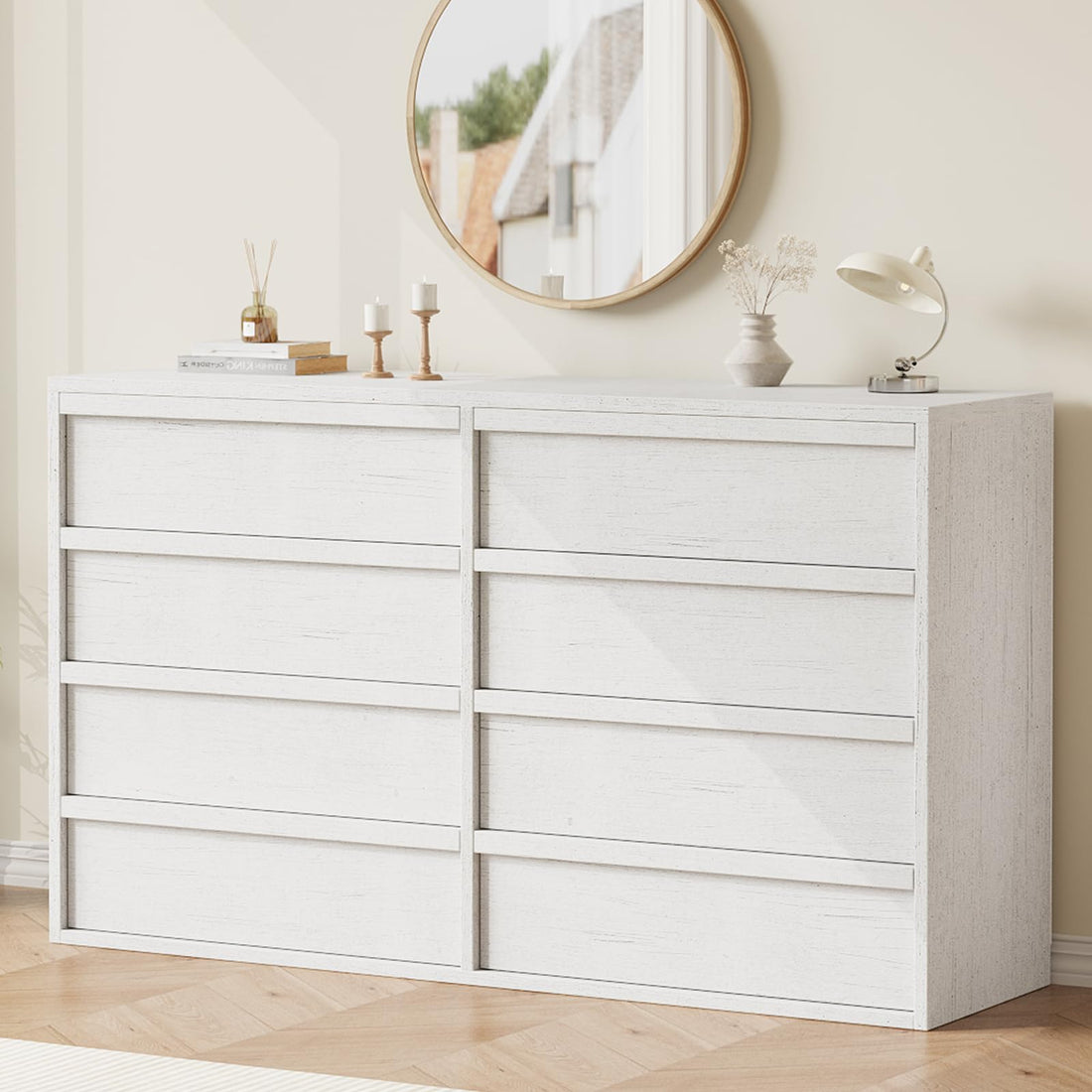 Commode Garvee à 8 tiroirs avec grand espace de rangement pour chambre et salon, 137 cm (54 pouces), bois, design moderne, robuste