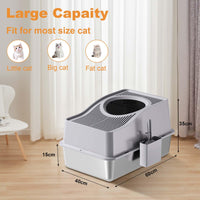 Garvee Bac à litière pour chat x L en acier inoxydable, anti-odeurs et résistant aux griffures, entrée par le haut, antidérapant intérieur/extérieur