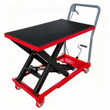 Table élévatrice hydraulique Garvee rouge 72 cm – 227 kg, mécanisme à double ciseaux, plaque antidérapante et barre de sécurité