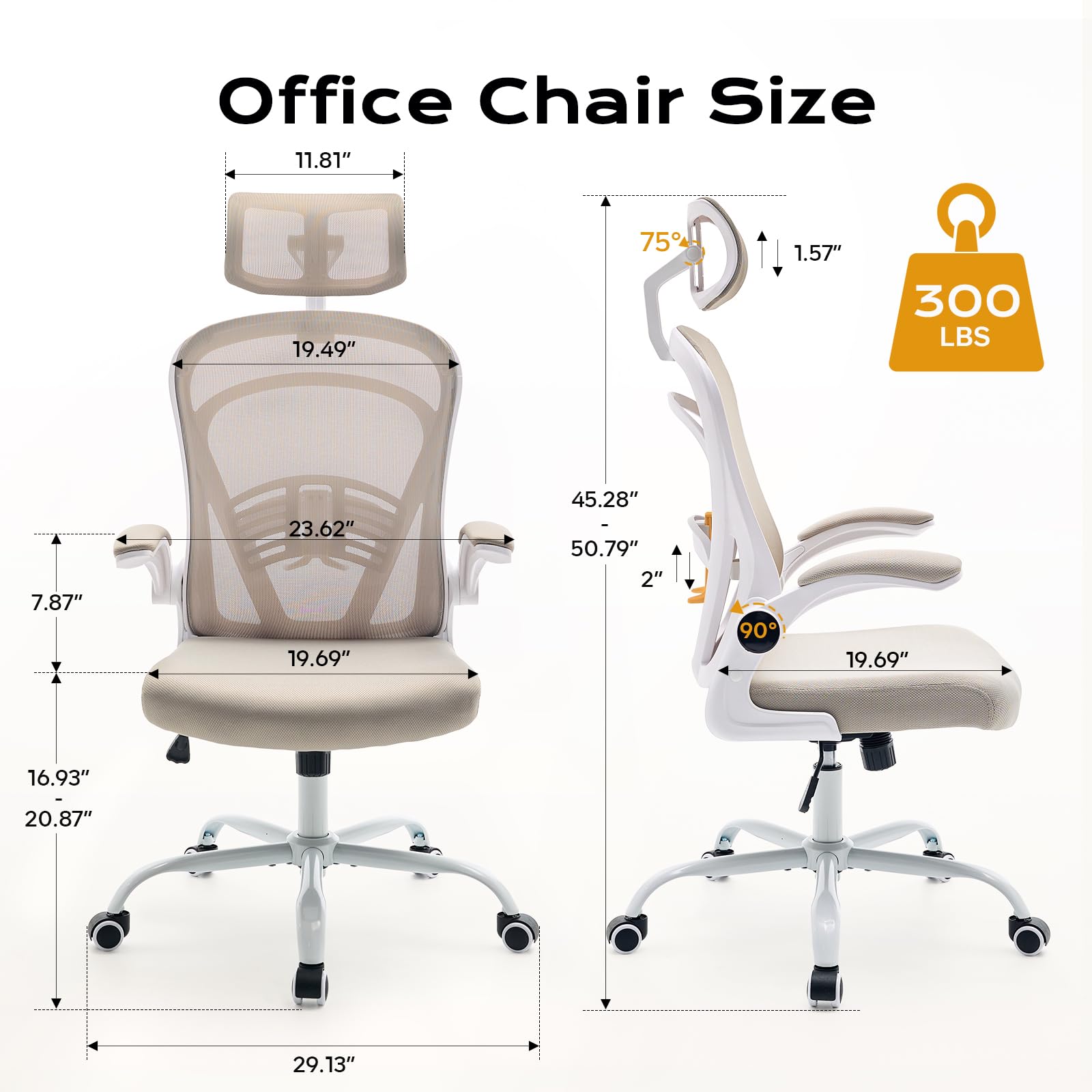 Chaise de bureau ergonomique Garvee avec accoudoirs rabattables, soutien lombaire, structure en métal, idéale pour le bureau et le gaming, hauteur réglable, noire
