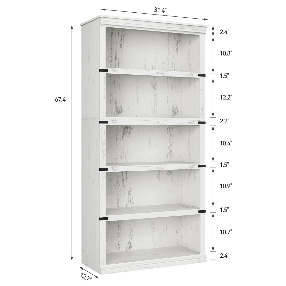 Garvee bibliothèque haute 80 × 32 × 171 cm, 5 niveaux ouverts, finition blanche, style campagne