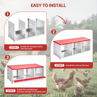 Nichoir métallique Garvee pour poules et canards, à 3 compartiments – Acier galvanisé, ventilé, antirouille, peu encombrant et facile à nettoyer