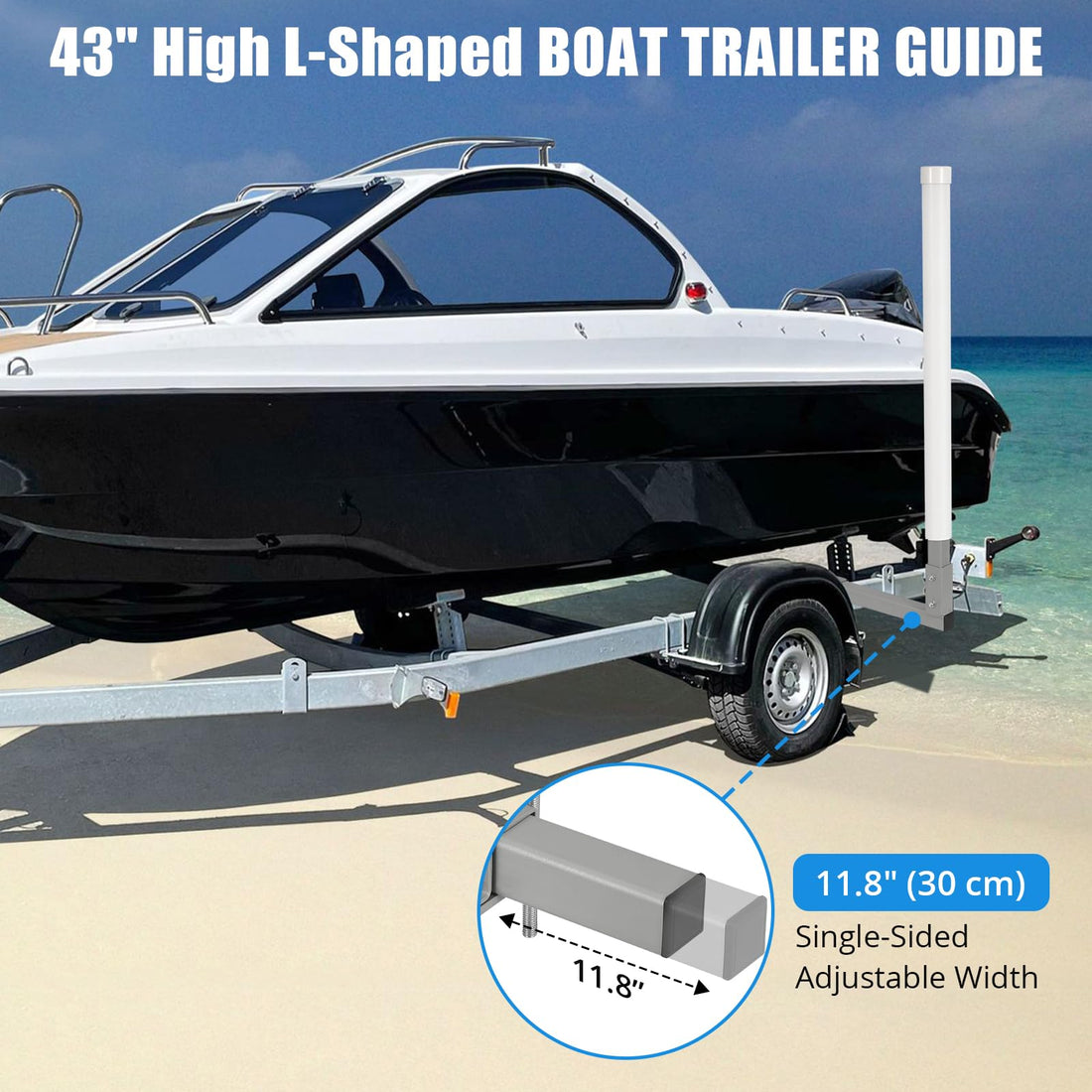 Garvee Barres de guidage réglables de 101,6 cm pour remorque de bateau, en acier inoxydable avec protection en PVC, pour bateaux de ski et de pêche