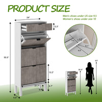 Meuble à chaussures Garvee avec 3 portes à charnières et 1 tiroir, en bois, design moderne, pieds en fer, idéal pour un couloir ou une entrée, fin, marron