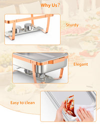 Garvee Lot de 2 plateaux chauffants pour buffet, 8 L, en acier inoxydable, avec couvercle et accessoires, couleur or rose, pour réceptions et banquets.