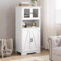 Armoire de salle de bain haute Garvee avec portes vitrées, étagères réglables, MDF, blanche, autoportante, style moderne pour salle de bain et cuisine, 60 cm (L) x 30 cm (P) x 128 cm (H)