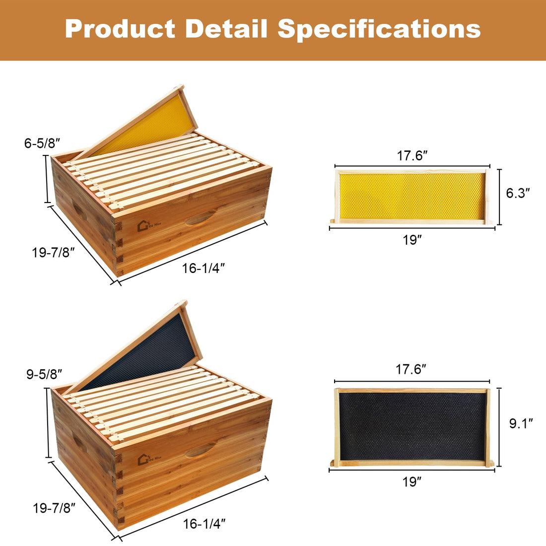 Kit de démarrage pour ruche Garvee Langstroth à 10 cadres en bois de cèdre et cire d'abeille, kit complet d'accessoires pour ruche.