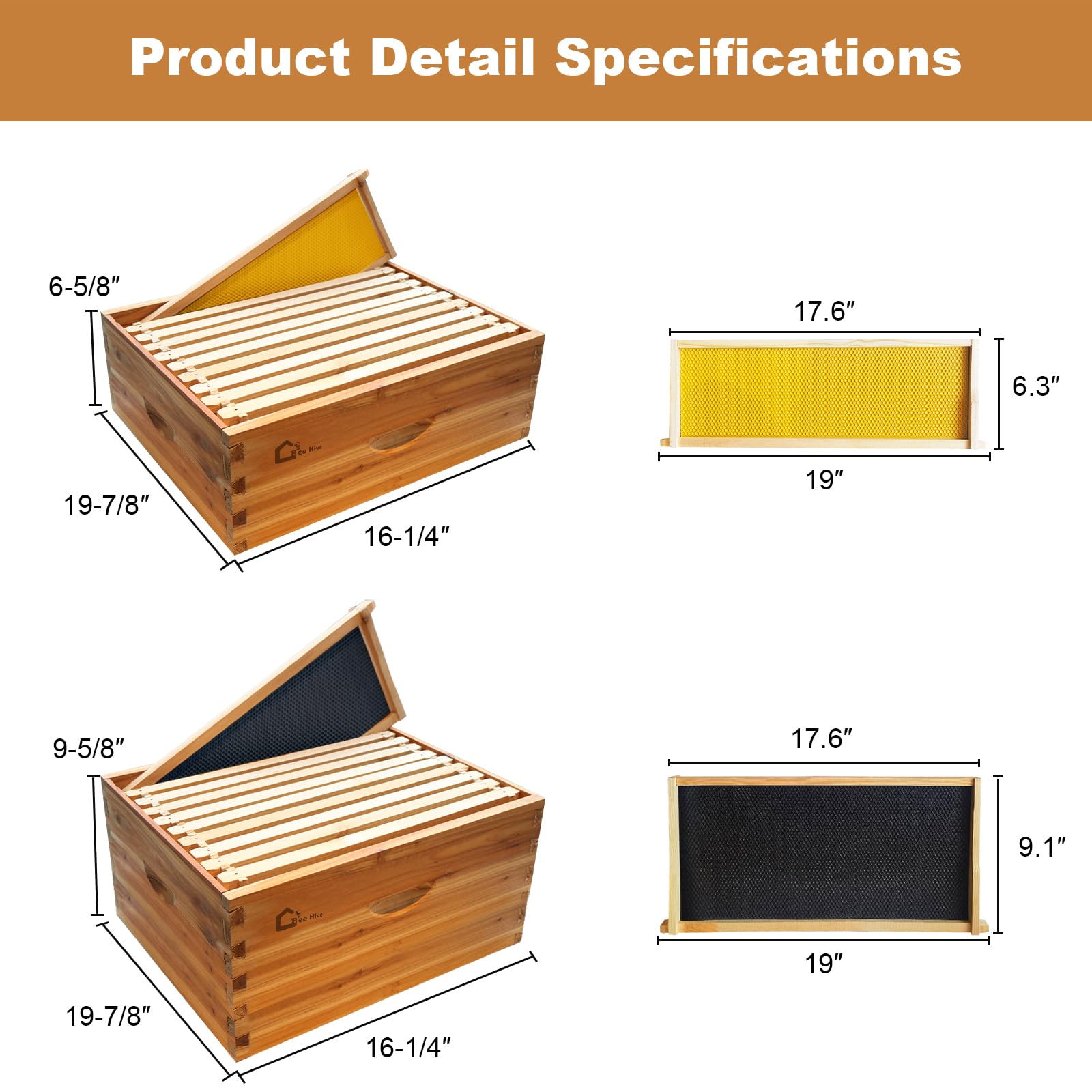 Kit de démarrage pour ruche Garvee Langstroth à 10 cadres en bois de cèdre et cire d'abeille, kit complet d'accessoires pour ruche.