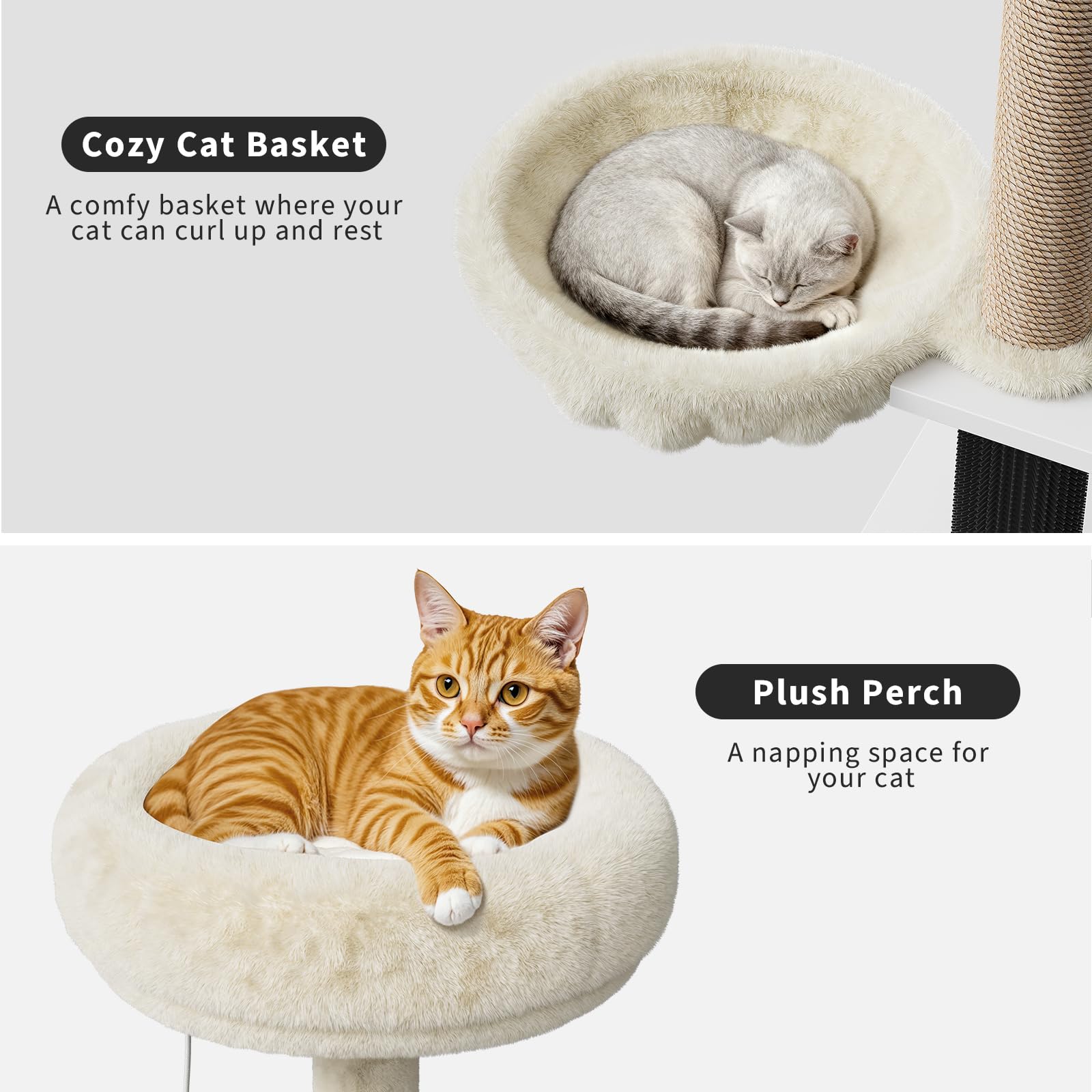 Meuble pour chat Garvee 2-en-1 avec bac à litière et griffoir en sisal pelucheux, plusieurs niveaux, style moderne, idéal pour le salon.