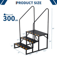 Escalier portable Garvee à 3 marches avec rampe, acier, bandes antidérapantes pour caravanes, spas, usage extérieur, noir, compact