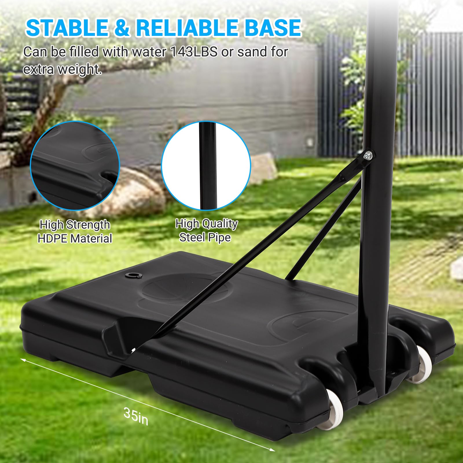 Panier de basket d'extérieur Garvee, réglable de 1,5 à 3 m, panneau incassable en PVC de 112 cm, cadre en PE, poteaux en acier inoxydable, portable pour jardin et aire de jeux