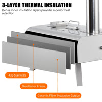 Four à pizza d'extérieur Garvee 12 pouces à granulés de bois, portable, en acier inoxydable, avec thermomètre, pour le camping et le jardin, noir