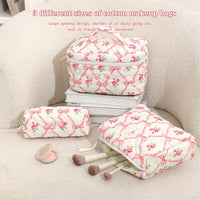 Trousse de maquillage Garvee 3 pièces (L+M+S) Petite trousse cosmétique pour femme, idéale pour les voyages et les activités de plein air, motif floral rose