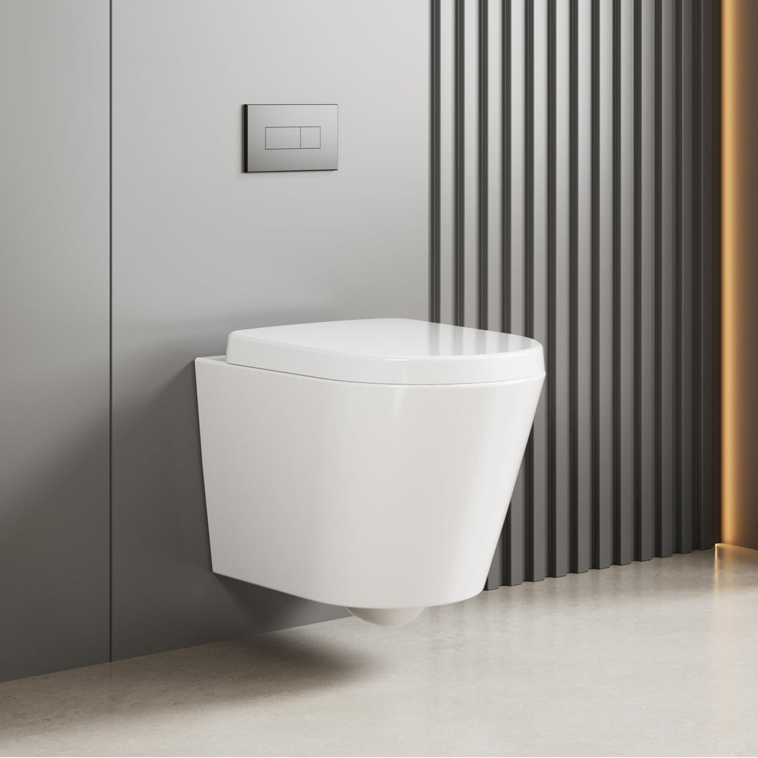 Abattant WC suspendu GARVEE, forme en D, 51 cm, blanc | Céramique, fermeture amortie | Pour salles de bains modernes