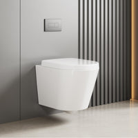 Abattant WC suspendu GARVEE, forme en D, 51 cm, blanc | Céramique, fermeture amortie | Pour salles de bains modernes