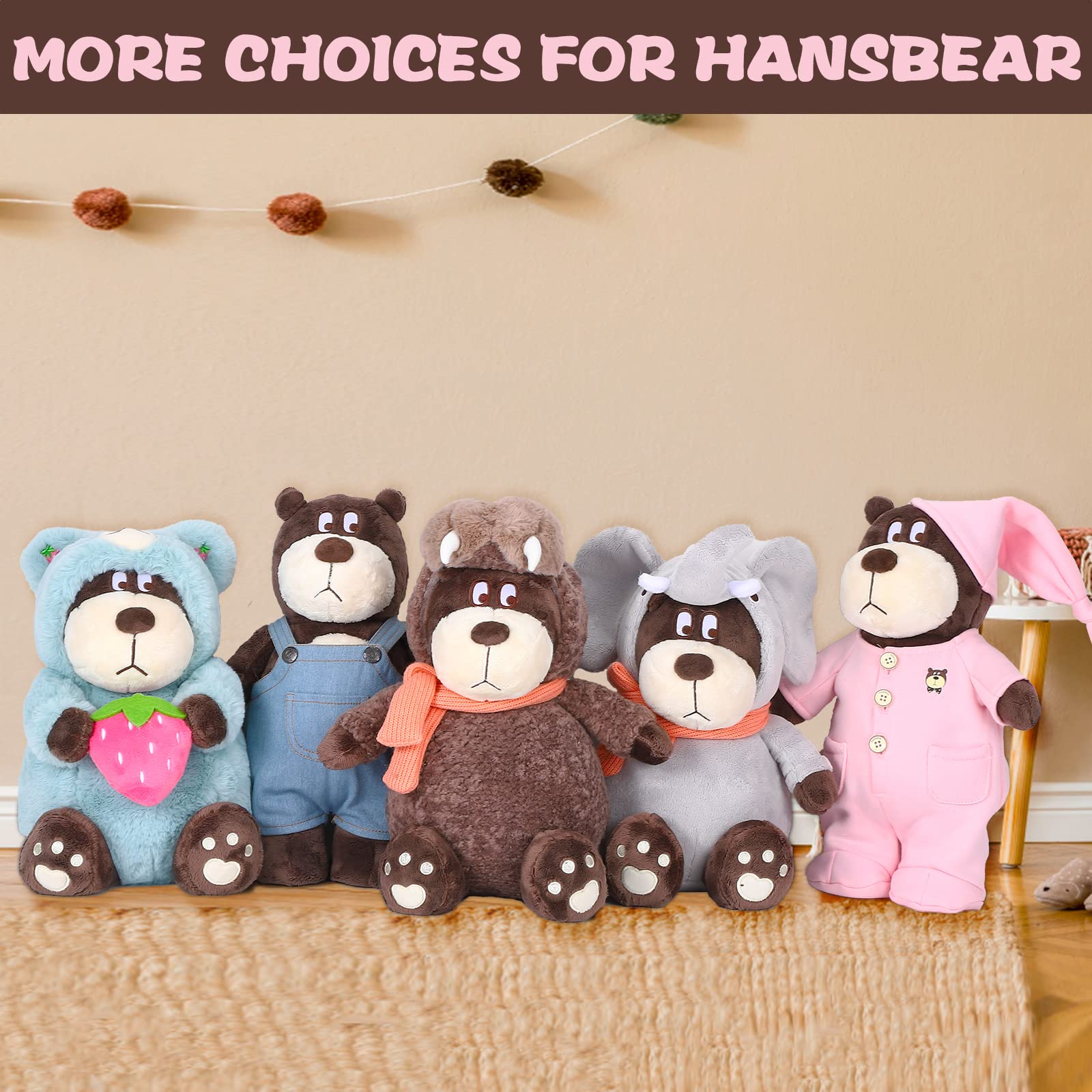 Ours en peluche interactif Garvee avec pyjama rose amovible pour enfants, doux et confortable, rose
