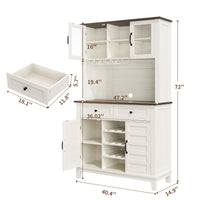 Meuble de cuisine Garvee de 183 cm de haut avec 4 portes, casier à vin, tiroirs, blanc, salle à manger, coin café, bois, étagères réglables