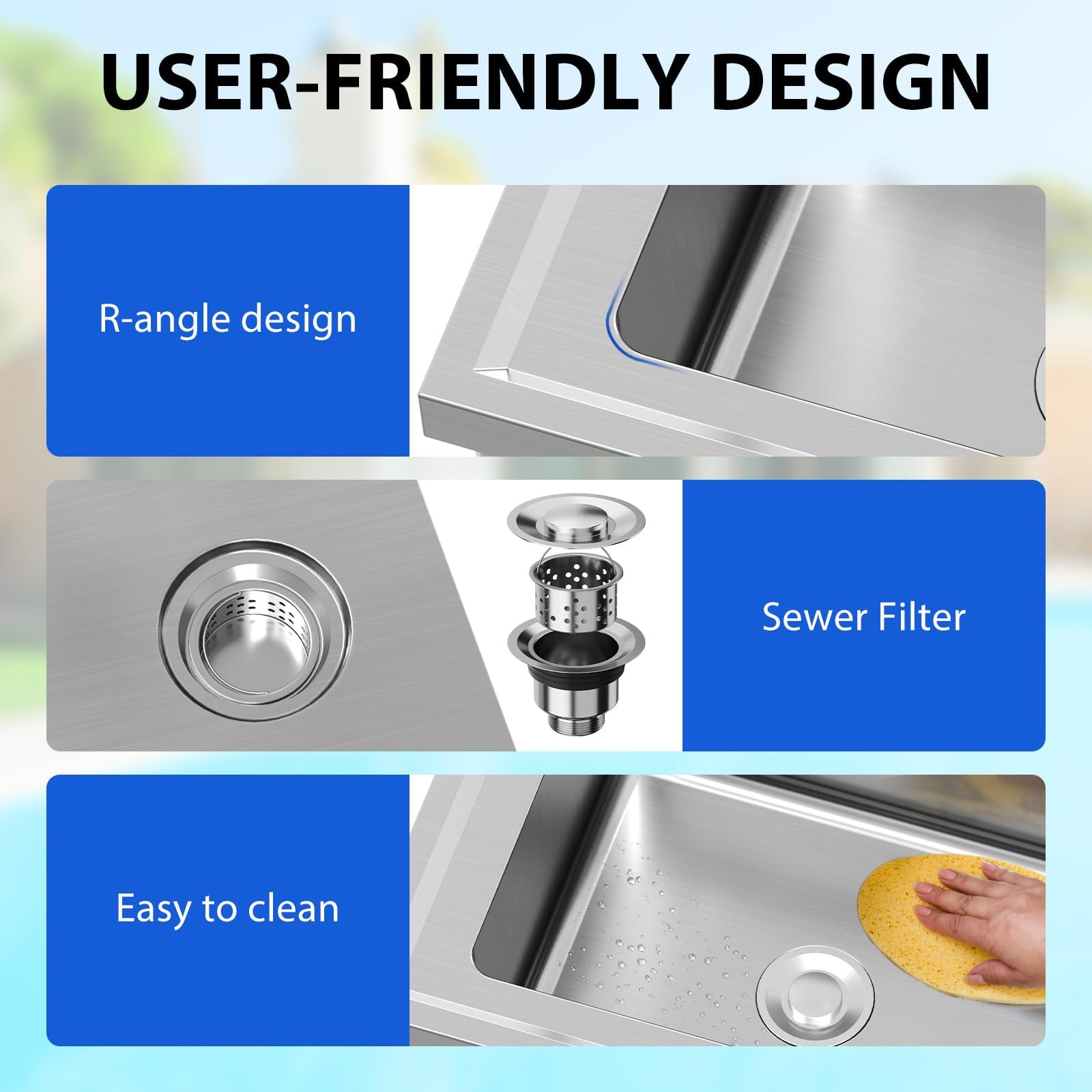 Garvee Évier sur Pied Inox 53 × 53 × 84 cm, Bac Unique avec Vidange Rapide, Design Sécurisé, pour Cuisine, Garage et Usage Pro