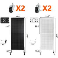 GARVEE Présentoir mobile à panneau perforé 61 × 152 cm, base en T avec roulettes, structure en fer robuste, double face avec crochets inclus, idéal pour magasin, stand et salon professionnel
