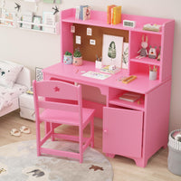 Bureau enfant Garvee avec chaise, en bois, ergonomique, avec espace de rangement, pour les 3-12 ans, idéal pour étudier ou dormir dans une chambre, résistant aux rayures