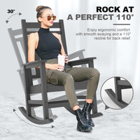 Garvee Fauteuil à bascule d’extérieur en HDPE gris, résistant aux intempéries, assise ergonomique 51 cm, capacité 158 kg