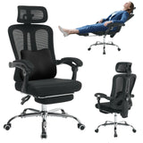 Garvee Chaise de bureau ergonomique en maille avec dossier haut, appui-tête réglable, repose-pieds, hauteur réglable, respirante, roulettes, noire - Noir