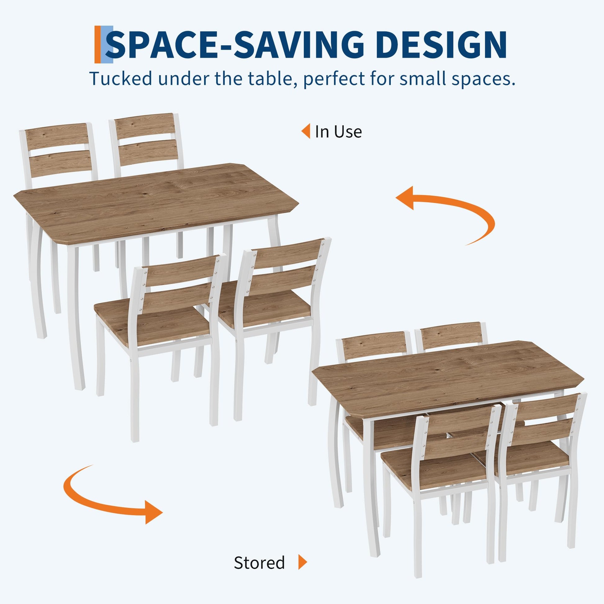 Ensemble table et chaises de salle à manger Garvee pour 4 personnes, structure en métal, design d'angle, chaises ergonomiques, bois, blanc, gain de place pour les petites pièces