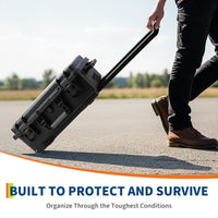 Étui de protection Garvee, en polycarbonate, étanche IPX67, avec roulettes et séparateurs rembourrés, idéal pour les voyages et la photographie, léger et sécurisé.