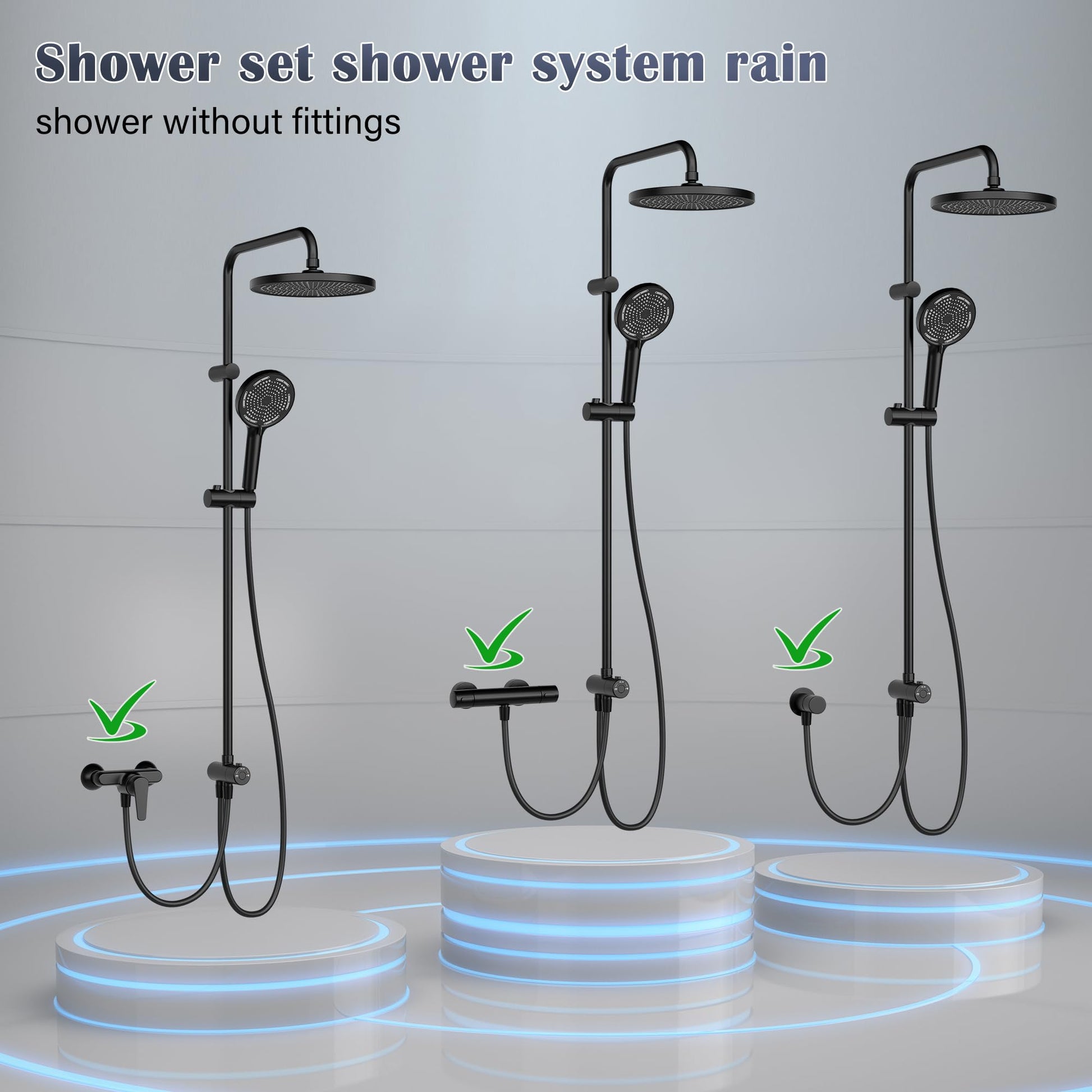 Colonne de douche GARVEE Rain Shower sans accessoires – Colonne de douche ronde en acier inoxydable noir 25 cm