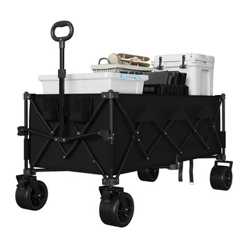 Chariot de plage pliable Garvee avec roues tout-terrain, cadre en acier, capacité de charge de 159 kg, pour la plage et l'extérieur, pliable, noir