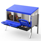 Garvee Nichoir Pondoir pour Poules 3 Compartiments avec Support, Métal Galvanisé avec Poignée en Plastique, Plateau Amovible, Collecte Facile des Œufs, Bleu - Bleu