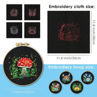 Kit de broderie GARVEE 5 pièces pour débutants, motif champignons, point de croix, kit de couture pratique, décoration en coton, kit de démarrage pour la maison