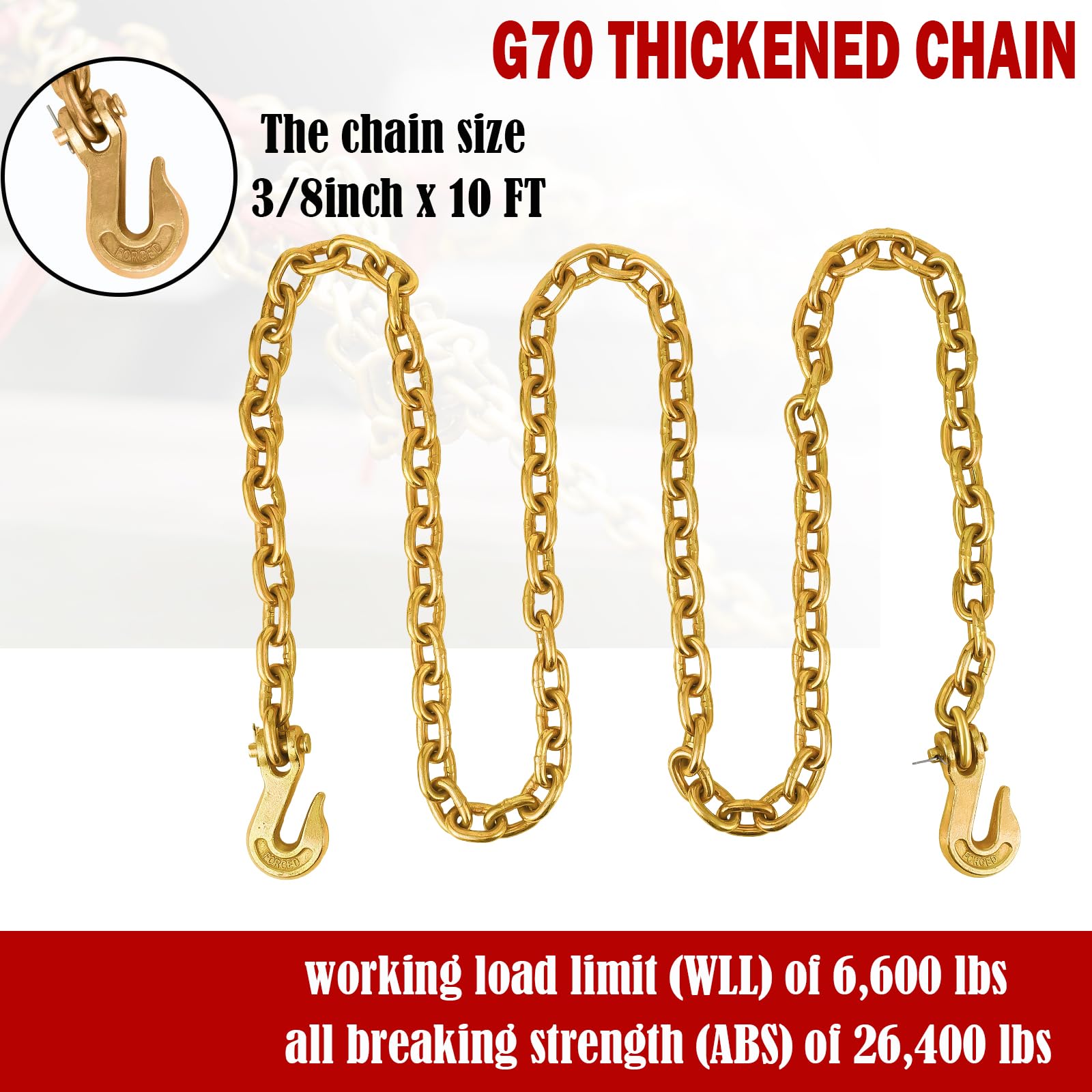 Ensemble de tendeurs de chaîne Garvee 3/8"-1/2" en acier galvanisé de grade 70 pour l'industrie et l'agriculture, crochet réglable de 3 m.