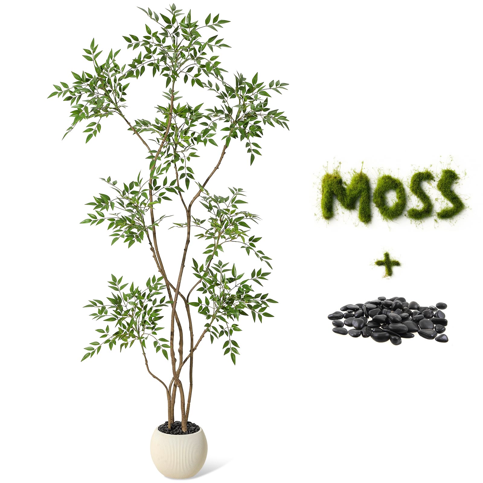 Plante artificielle Nandina Garvee de 1,80 m avec pot en céramique blanche, idéale pour le bureau et le salon. Réaliste, facile d'entretien et durable.