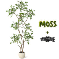 Plante artificielle Nandina Garvee de 1,80 m avec pot en céramique blanche, idéale pour le bureau et le salon. Réaliste, facile d'entretien et durable.