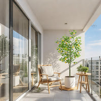 Citronnier artificiel Garvee, 180 cm, en pot blanc, pour balcon, salon ou bureau. Couleurs réalistes : vert et jaune.